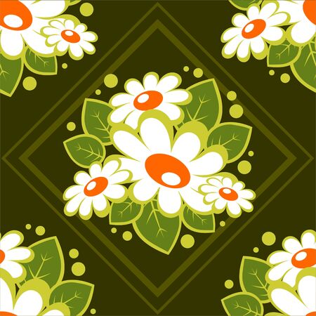 Abstract floral pattern on a dark green background.のイラスト素材