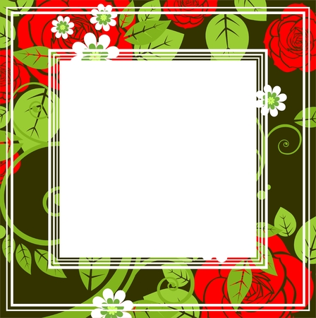 Stylized border with red roses on a dark background.のイラスト素材