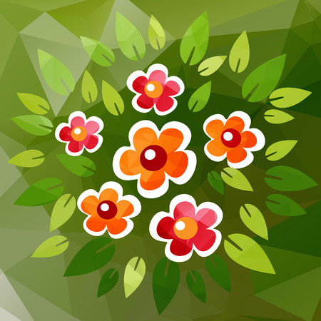 Stylized flowers bouquet on a green polygonal background.のイラスト素材