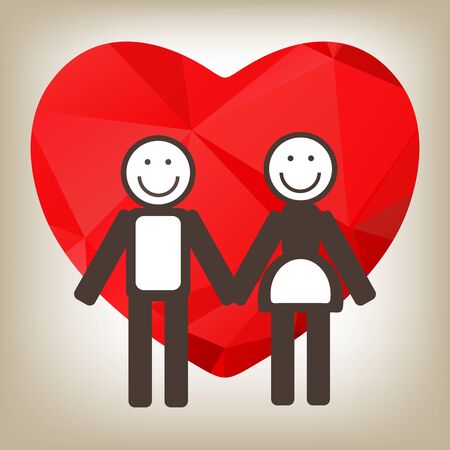 Man and woman with red heart on a gray background.のイラスト素材