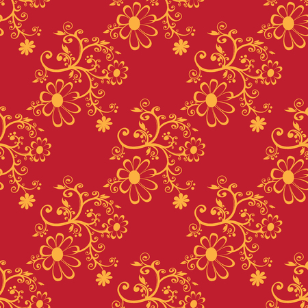 Gentle floral curves on a red background. Seamless pattern.のイラスト素材