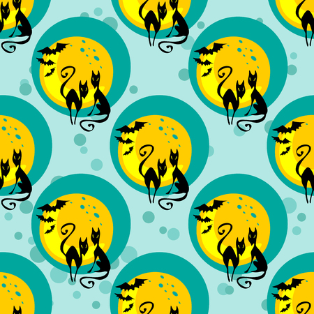 Stylized seamless pattern with cat and moon silhouettes.のイラスト素材