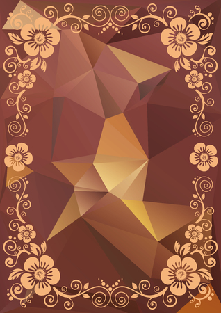 Abstract floral border on a brown polygonal background.のイラスト素材