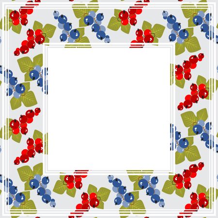 Black currant and red currant on a light background. Fruit border.のイラスト素材