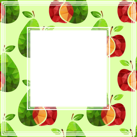 Frame with apples and pears on a green background.のイラスト素材