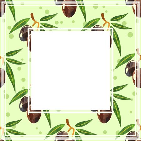 Frame with olives branch on a green background.のイラスト素材