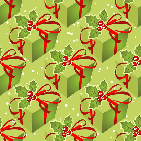 Christmas gift boxes on a green background. Seamless pattern.のイラスト素材