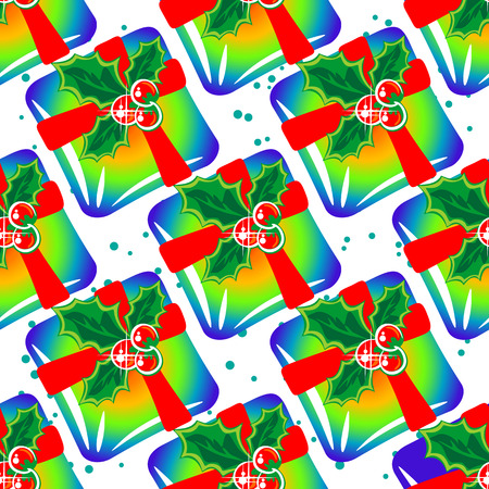 Christmas bright gifts on a white background. Seamless pattern.のイラスト素材