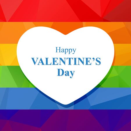 Polygonal rainbow background with white heart silhouette.のイラスト素材