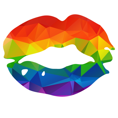 Stylized multicolored rainbow lips isolated on a white background.のイラスト素材