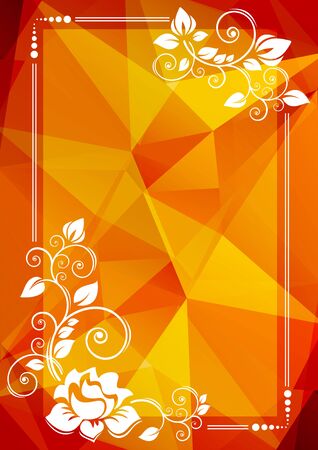 Abstract floral border on a brown-orange polygonal background.のイラスト素材