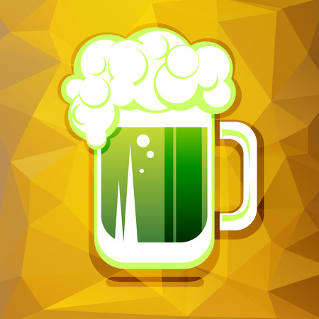Stylized green beer mug on a yellow polygonal background.のイラスト素材