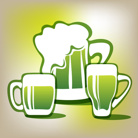Stylized three green beer mugs on a gray polygonal background.のイラスト素材