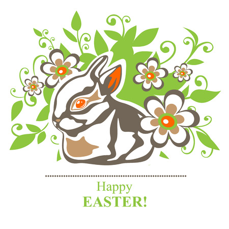 Stylized Easter rabbit with Easter eggs on a white background.のイラスト素材