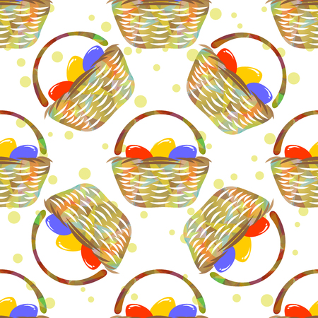 Stylized basket with Easter eggs. Seamless pattern.のイラスト素材