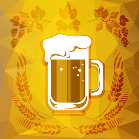 Stylized beer glass on a bright polygonal brown background.のイラスト素材