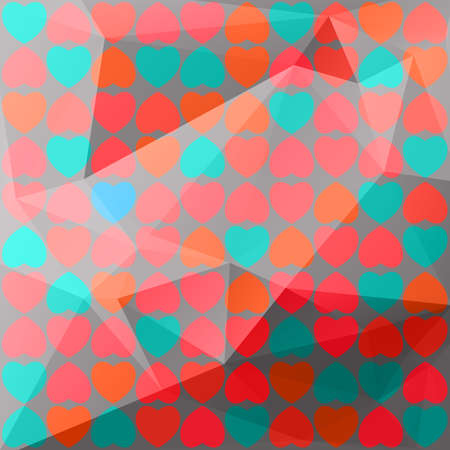 Abstract polygonal background with blue and red hearts.のイラスト素材