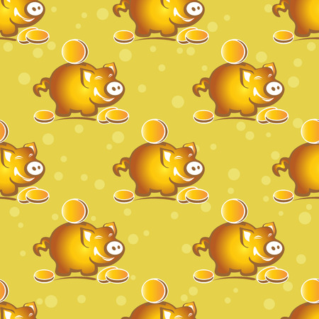 Cartoon pig on a yellow background. Seamless pattern.のイラスト素材
