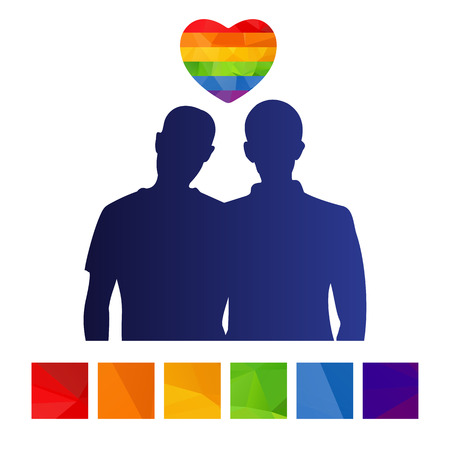 Two man silhouette with multicolored elements and heart.のイラスト素材