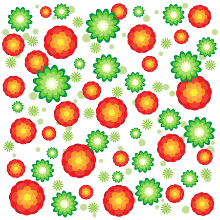 Abstract pattern with red and green flowers on a white background.のイラスト素材