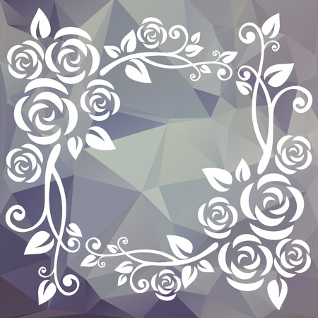 Abstract floral border on a gray polygonal background.のイラスト素材