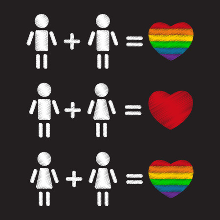 Gay couples with hearts. Happy family symbols.のイラスト素材
