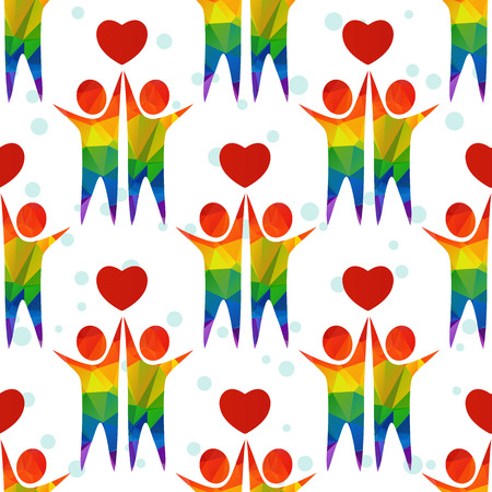 Gay couple silhouettes with heart. Seamless pattern.のイラスト素材