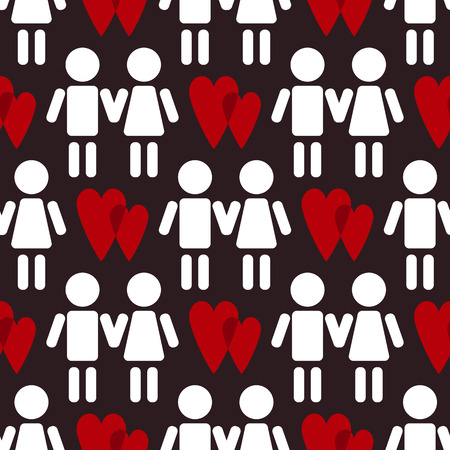 White couple silhouettes with heart. Seamless pattern.のイラスト素材