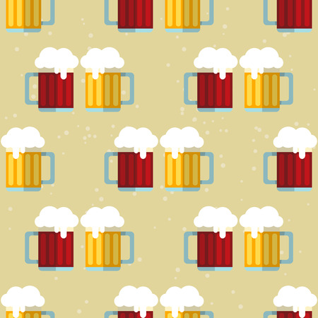 Stylized beer mug with shadow. Flat design. Seamless pattern.のイラスト素材