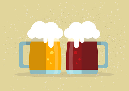 Two stylized beer mugs on a beige background. Flat design.のイラスト素材
