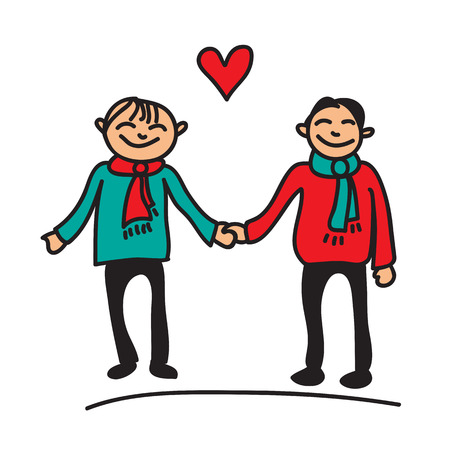 Boys couple with red heart on a white background.のイラスト素材