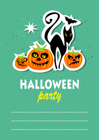 Black cat and pumpkin. Halloween greeting card, poster, flyer, banner, invitation.のイラスト素材