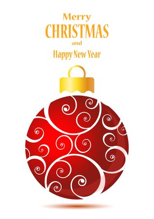 Red Christmas ball isolated on white background with floral pattern. New Year and Christmas greeting card design.のイラスト素材