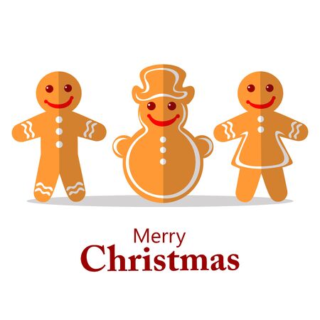Cartoon gingerbread cookies isolated on white background. Set of Christmas tags. Christmas characters.のイラスト素材