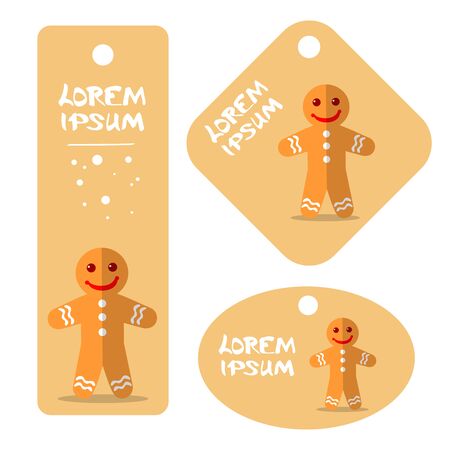 Cartoon gingerbread cookies vector set isolated on white background. Set of Christmas tags. Christmas characters.のイラスト素材