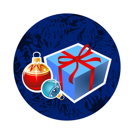 Gift box and Christmas balls isolated on white background. Design elements for greeting cards and flyers. Xmas vector illustration.のイラスト素材
