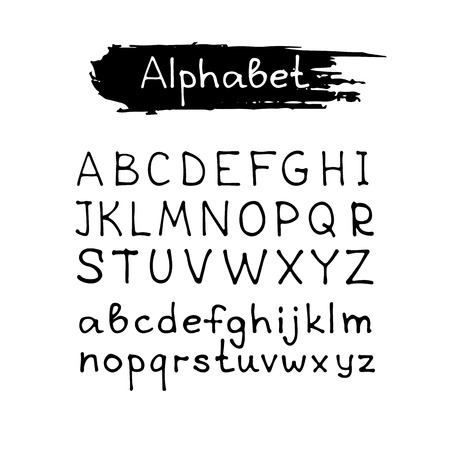 Hand drawn letters set. Handwritten vector alphabet isolated on white background. Ink illustration. Trendy design element.のイラスト素材