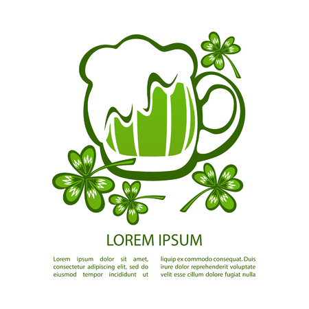 Green beer mug isolated on white background. Saint Patricks Day symbol. Design element for flyers or banners.のイラスト素材