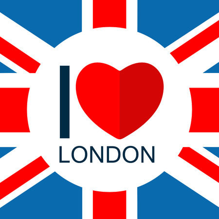 I love London, text with symbol isolated on white background. Union Jack flag. Design element for stickers or tags.のイラスト素材