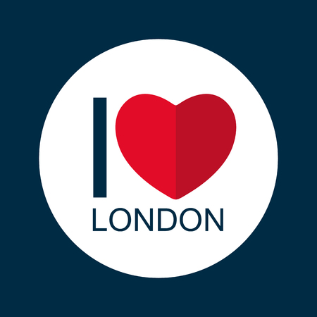 I love London, text with red heart isolated on white background. Design element for stickers or tags. Flat design.のイラスト素材