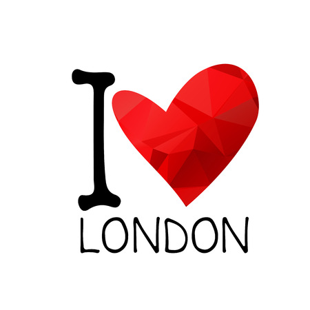 I love London, hand drawn text with red heart isolated on white background. Design element for stickers or tags.のイラスト素材