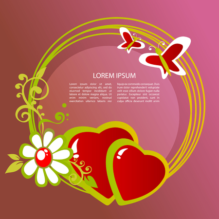 Two red hearts isolated on pink background. Valentine%uFFFDs Day vector illustration. Design elements for greeting cards and etc.のイラスト素材