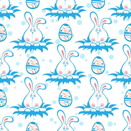 Easter bunny and eggs on white background. Seamless pattern for wrapping paper or textile print.のイラスト素材