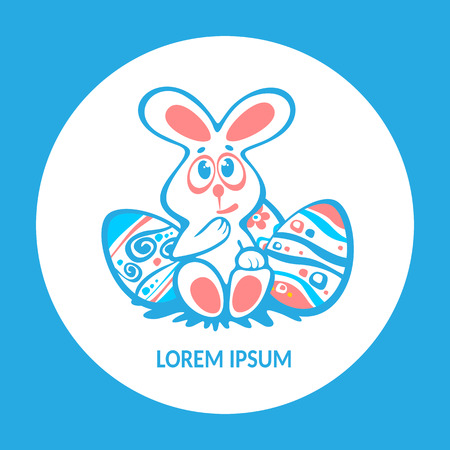 Easter bunny and eggs isolated on white background. Holiday set. Design element for greeting cards or flyers.のイラスト素材