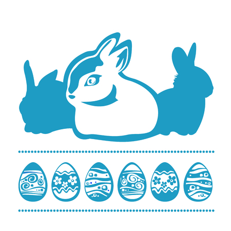 Easter bunny and eggs isolated on white background. Design elements for greeting cards or flyers.のイラスト素材