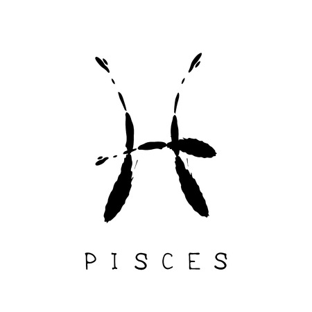 Zodiac sign Pisces isolated on white background. Design element for flyers or greeting cards. Grunge style.のイラスト素材