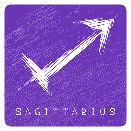 Zodiac sign Sagittarius isolated on blue grunge background. Design element for badges and stickers.のイラスト素材
