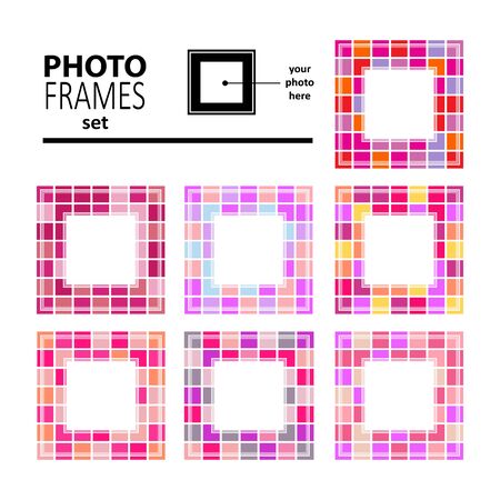 Abstract mosaic frames set isolated on white background. Templates for photo or images.