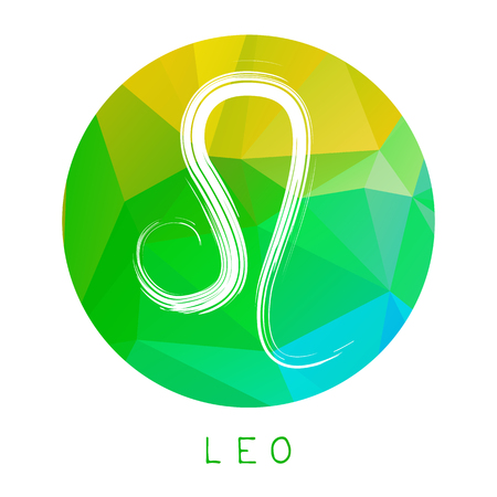 Zodiac sign Leo isolated on bright polygonal background. Design element for badges and stickers.のイラスト素材