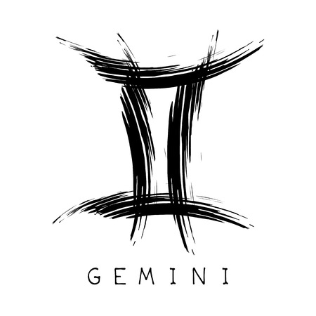 Zodiac sign Gemini isolated on bright polygonal background. Design element for badges and stickers.のイラスト素材